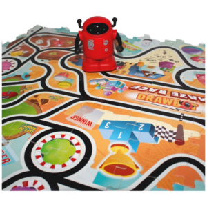 Robot, nyomvonal követő puzzleval, az utat kirakva követi azt a robot. Elemes, 2 féle. A doboz mérete: 35x24 cm