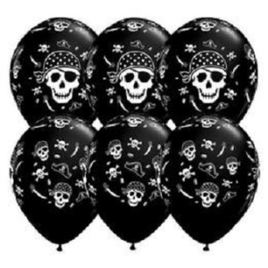 Pirate Skull - koponyás kalózos onyx black lufi 11 inch-es 6 db