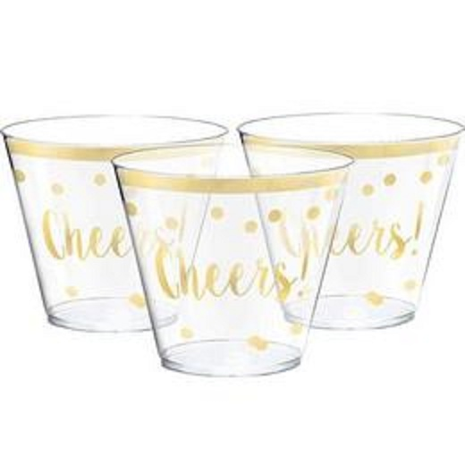 Cheers Feliratú Arany Konfettis Parti Pohár Szilveszterre - 266 ml, 30 db-os