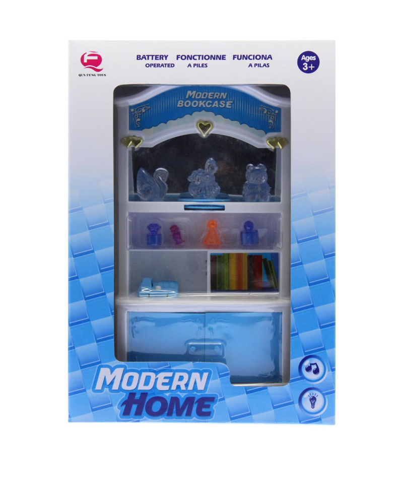 Nappali bútor, szekrény babához, kék, elemes. Barbie méretű babához megfelelő. A doboz mérete: 23x33 cm
